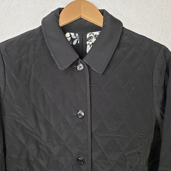 Susan Graver Black Lightweight Quilt Stitch Button Up Water Resistant Coat Sz M. - Picture 2 of 12